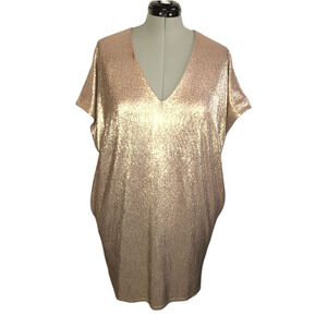 By Together Shimmery Gold Roomy V-Neck Dress with Pockets, size Medium, USA
